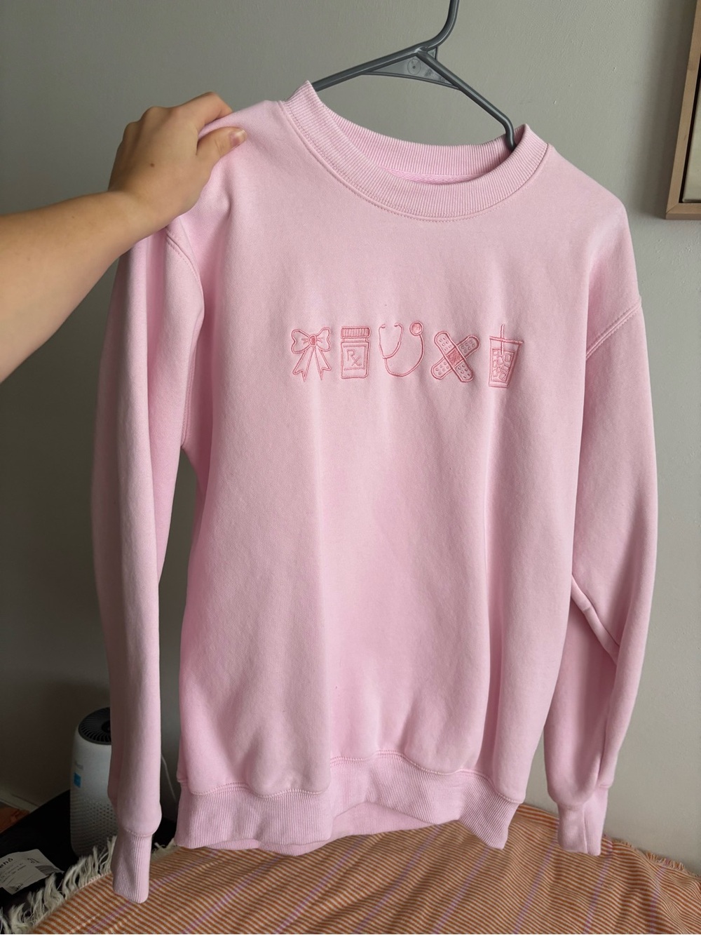 Pink Embroidered Crewneck Sweatshirt - Women’s Sweater Nurse Healthcare